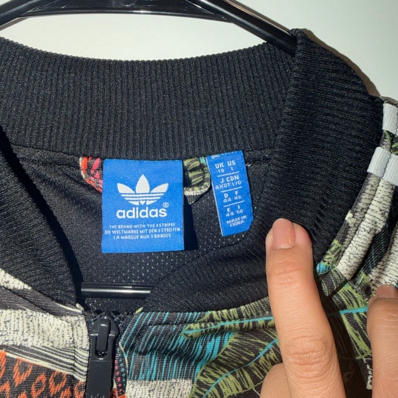 adidas Black Floral & Geometric Print Bomber Jacket - Picture 6 of 8